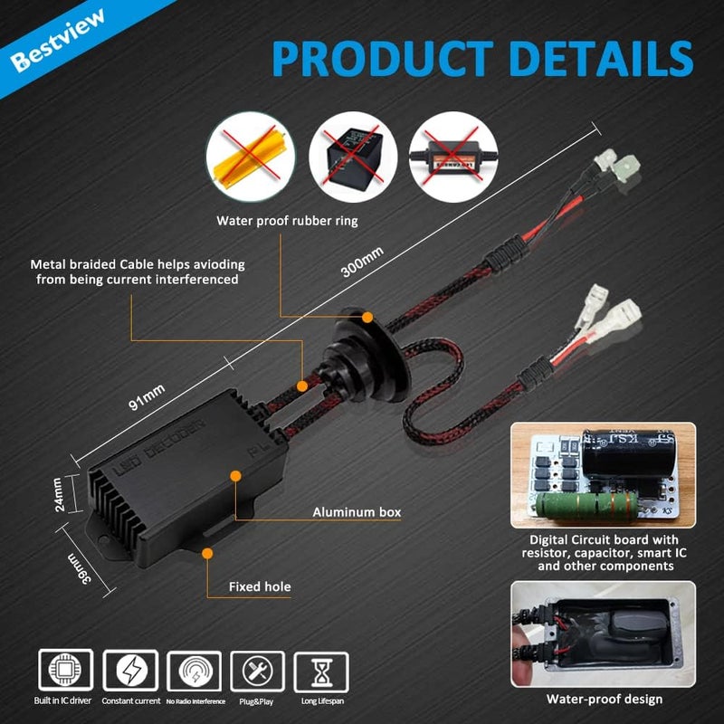Best View H1 H3 LED Light Canbus Decoder Anti Flicker Harness, Resistor Decoders Error Free, LED Warning Canceller Resistor Adapter, Pack of 2 - Image 4
